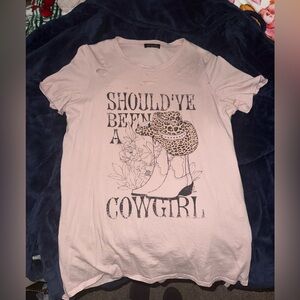 Distressed Graphic Tee with Cowgirl Print